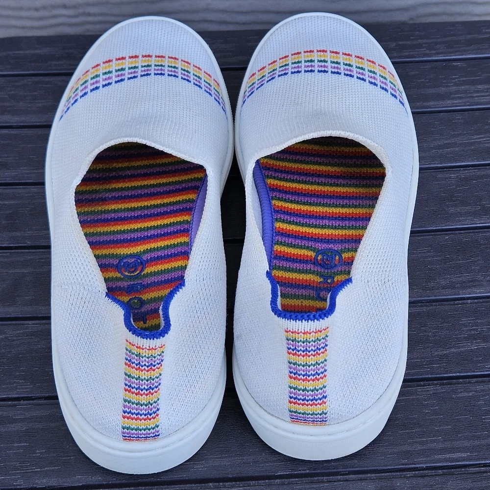 Rothys The Kid Rainbow White Sneaker Slip On Shoes Youth Girls Size 4